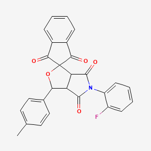 molecular formula C27H18FNO5 B15028441 5-(2-fluorophenyl)-3-(4-methylphenyl)-3a,6a-dihydrospiro[furo[3,4-c]pyrrole-1,2'-indene]-1',3',4,6(3H,5H)-tetrone 