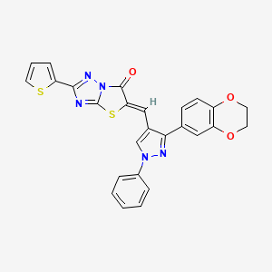 (5Z)-5-{[3-(2,3-dihydro-1,4-benzodioxin-6-yl)-1-phenyl-1H-pyrazol-4-yl]methylidene}-2-(thiophen-2-yl)[1,3]thiazolo[3,2-b][1,2,4]triazol-6(5H)-one