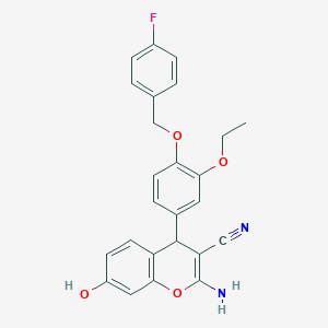 molecular formula C25H21FN2O4 B15028622 2-Amino-4-{3-ethoxy-4-[(4-fluorophenyl)methoxy]phenyl}-7-hydroxy-4H-chromene-3-carbonitrile 