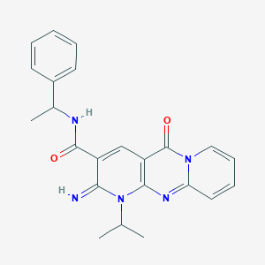 molecular formula C23H23N5O2 B15028688 6-imino-2-oxo-N-(1-phenylethyl)-7-propan-2-yl-1,7,9-triazatricyclo[8.4.0.03,8]tetradeca-3(8),4,9,11,13-pentaene-5-carboxamide 