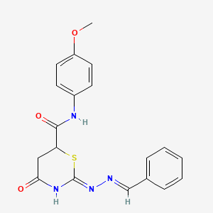 molecular formula C19H18N4O3S B15028740 2-[(2E)-2-benzylidenehydrazinyl]-N-(4-methoxyphenyl)-4-oxo-5,6-dihydro-4H-1,3-thiazine-6-carboxamide 