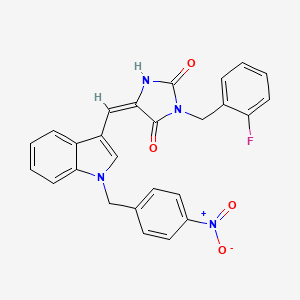 (5E)-3-(2-fluorobenzyl)-5-{[1-(4-nitrobenzyl)-1H-indol-3-yl]methylidene}imidazolidine-2,4-dione