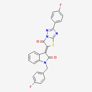 molecular formula C25H14F2N4O2S B15028777 (3Z)-1-(4-fluorobenzyl)-3-[2-(4-fluorophenyl)-6-oxo[1,3]thiazolo[3,2-b][1,2,4]triazol-5(6H)-ylidene]-1,3-dihydro-2H-indol-2-one 