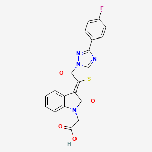 molecular formula C20H11FN4O4S B15028818 {(3Z)-3-[2-(4-fluorophenyl)-6-oxo[1,3]thiazolo[3,2-b][1,2,4]triazol-5(6H)-ylidene]-2-oxo-2,3-dihydro-1H-indol-1-yl}acetic acid 