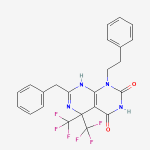 7-benzyl-4-hydroxy-1-(2-phenylethyl)-5,5-bis(trifluoromethyl)-5,8-dihydropyrimido[4,5-d]pyrimidin-2(1H)-one