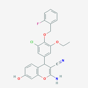 molecular formula C25H20ClFN2O4 B15028916 2-Amino-4-{3-chloro-5-ethoxy-4-[(2-fluorophenyl)methoxy]phenyl}-7-hydroxy-4H-chromene-3-carbonitrile 