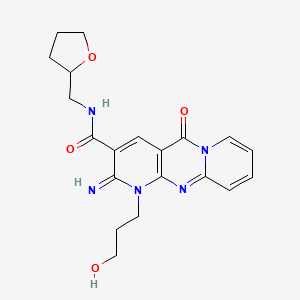 molecular formula C20H23N5O4 B15028922 7-(3-hydroxypropyl)-6-imino-2-oxo-N-[(oxolan-2-yl)methyl]-1,7,9-triazatricyclo[8.4.0.0^{3,8}]tetradeca-3(8),4,9,11,13-pentaene-5-carboxamide 