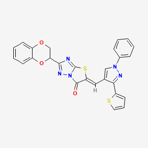 molecular formula C26H17N5O3S2 B15028931 (5Z)-2-(2,3-dihydro-1,4-benzodioxin-2-yl)-5-{[1-phenyl-3-(thiophen-2-yl)-1H-pyrazol-4-yl]methylidene}[1,3]thiazolo[3,2-b][1,2,4]triazol-6(5H)-one 