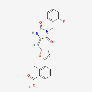 molecular formula C23H17FN2O5 B15028937 3-(5-{(E)-[1-(2-fluorobenzyl)-2,5-dioxoimidazolidin-4-ylidene]methyl}furan-2-yl)-2-methylbenzoic acid 