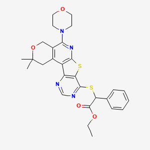 ethyl 2-[(4,4-dimethyl-8-morpholin-4-yl-5-oxa-11-thia-9,14,16-triazatetracyclo[8.7.0.02,7.012,17]heptadeca-1(10),2(7),8,12(17),13,15-hexaen-13-yl)sulfanyl]-2-phenylacetate