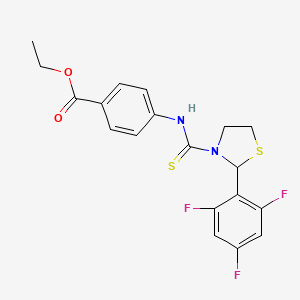 molecular formula C19H17F3N2O2S2 B15029092 Ethyl 4-({[2-(2,4,6-trifluorophenyl)-1,3-thiazolidin-3-yl]carbonothioyl}amino)benzoate 