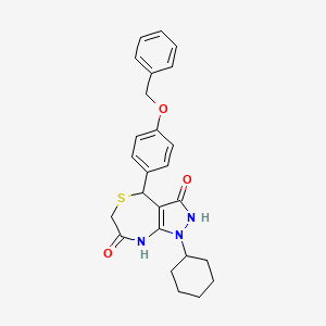 4-[4-(benzyloxy)phenyl]-1-cyclohexyl-3-hydroxy-4,8-dihydro-1H-pyrazolo[3,4-e][1,4]thiazepin-7(6H)-one