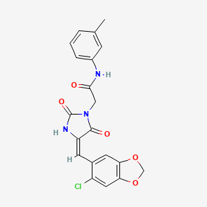 molecular formula C20H16ClN3O5 B15029235 2-{(4E)-4-[(6-chloro-1,3-benzodioxol-5-yl)methylidene]-2,5-dioxoimidazolidin-1-yl}-N-(3-methylphenyl)acetamide 