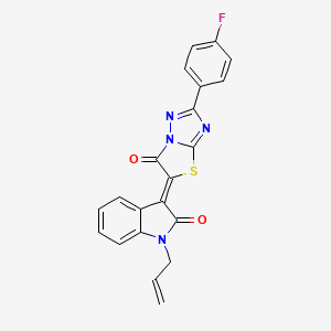 molecular formula C21H13FN4O2S B15029252 (3Z)-3-[2-(4-fluorophenyl)-6-oxo[1,3]thiazolo[3,2-b][1,2,4]triazol-5(6H)-ylidene]-1-(prop-2-en-1-yl)-1,3-dihydro-2H-indol-2-one 