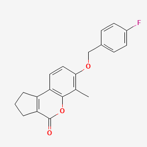 molecular formula C20H17FO3 B15029256 7-[(4-fluorobenzyl)oxy]-6-methyl-2,3-dihydrocyclopenta[c]chromen-4(1H)-one 