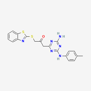 molecular formula C20H18N6OS2 B15029323 1-{4-Amino-6-[(4-methylphenyl)amino]-1,3,5-triazin-2-yl}-3-(1,3-benzothiazol-2-ylsulfanyl)propan-2-one 