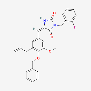 (5E)-5-[4-(benzyloxy)-3-methoxy-5-(prop-2-en-1-yl)benzylidene]-3-(2-fluorobenzyl)imidazolidine-2,4-dione