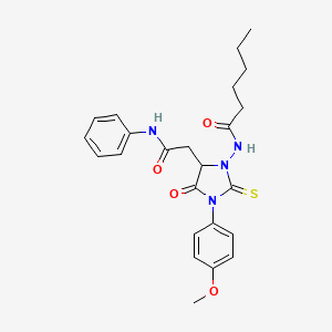 N-{3-(4-methoxyphenyl)-4-oxo-5-[2-oxo-2-(phenylamino)ethyl]-2-thioxoimidazolidin-1-yl}hexanamide