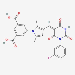 molecular formula C25H18FN3O7 B15029415 5-(3-{(Z)-[1-(3-fluorophenyl)-2,4,6-trioxotetrahydropyrimidin-5(2H)-ylidene]methyl}-2,5-dimethyl-1H-pyrrol-1-yl)benzene-1,3-dicarboxylic acid 