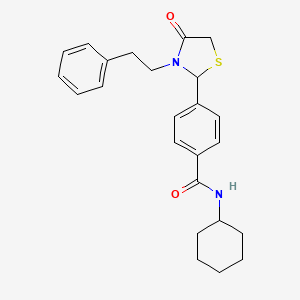 molecular formula C24H28N2O2S B15029441 N-cyclohexyl-4-[4-oxo-3-(2-phenylethyl)-1,3-thiazolidin-2-yl]benzamide 