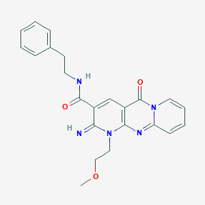 molecular formula C23H23N5O3 B15029452 6-imino-7-(2-methoxyethyl)-2-oxo-N-(2-phenylethyl)-1,7,9-triazatricyclo[8.4.0.03,8]tetradeca-3(8),4,9,11,13-pentaene-5-carboxamide CAS No. 371222-17-2