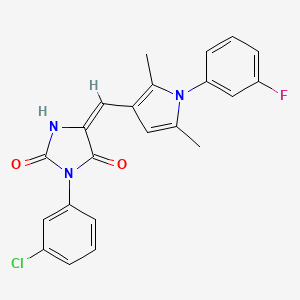 molecular formula C22H17ClFN3O2 B15029491 (5E)-3-(3-chlorophenyl)-5-{[1-(3-fluorophenyl)-2,5-dimethyl-1H-pyrrol-3-yl]methylidene}imidazolidine-2,4-dione 