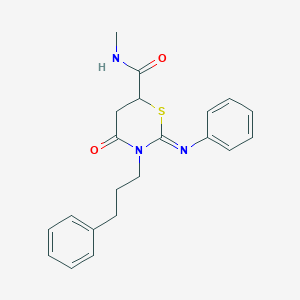 molecular formula C21H23N3O2S B15029526 (2Z)-N-methyl-4-oxo-2-(phenylimino)-3-(3-phenylpropyl)-1,3-thiazinane-6-carboxamide 