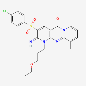 5-(4-chlorophenyl)sulfonyl-7-(3-ethoxypropyl)-6-imino-11-methyl-1,7,9-triazatricyclo[8.4.0.03,8]tetradeca-3(8),4,9,11,13-pentaen-2-one