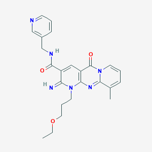 molecular formula C24H26N6O3 B15029614 7-(3-ethoxypropyl)-6-imino-11-methyl-2-oxo-N-(pyridin-3-ylmethyl)-1,7,9-triazatricyclo[8.4.0.03,8]tetradeca-3(8),4,9,11,13-pentaene-5-carboxamide 