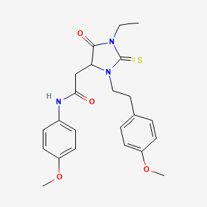 2-[1-ethyl-3-[2-(4-methoxyphenyl)ethyl]-5-oxo-2-sulfanylideneimidazolidin-4-yl]-N-(4-methoxyphenyl)acetamide