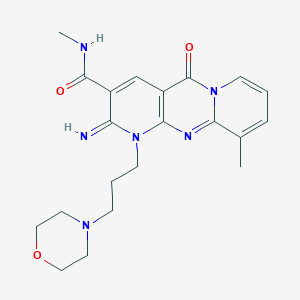 molecular formula C21H26N6O3 B15029744 6-imino-N,11-dimethyl-7-(3-morpholin-4-ylpropyl)-2-oxo-1,7,9-triazatricyclo[8.4.0.03,8]tetradeca-3(8),4,9,11,13-pentaene-5-carboxamide 