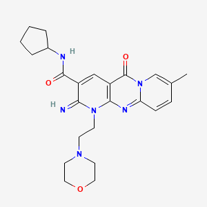 N-cyclopentyl-6-imino-13-methyl-7-[2-(morpholin-4-yl)ethyl]-2-oxo-1,7,9-triazatricyclo[8.4.0.0^{3,8}]tetradeca-3(8),4,9,11,13-pentaene-5-carboxamide