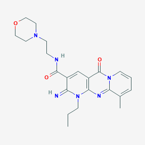 molecular formula C22H28N6O3 B15029888 6-imino-11-methyl-N-(2-morpholin-4-ylethyl)-2-oxo-7-propyl-1,7,9-triazatricyclo[8.4.0.03,8]tetradeca-3(8),4,9,11,13-pentaene-5-carboxamide 