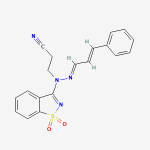 3-{(2E)-1-(1,1-dioxido-1,2-benzothiazol-3-yl)-2-[(2E)-3-phenylprop-2-en-1-ylidene]hydrazinyl}propanenitrile