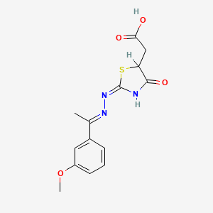 molecular formula C14H15N3O4S B15029943 2-[(2E)-2-[(2E)-2-[1-(3-Methoxyphenyl)ethylidene]hydrazin-1-ylidene]-4-oxo-1,3-thiazolidin-5-YL]acetic acid 