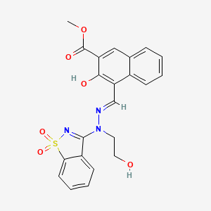 methyl 4-{(E)-[2-(1,1-dioxido-1,2-benzothiazol-3-yl)-2-(2-hydroxyethyl)hydrazinylidene]methyl}-3-hydroxynaphthalene-2-carboxylate