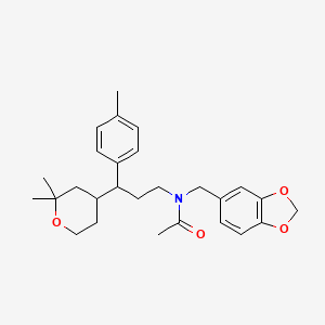 molecular formula C27H35NO4 B15030035 N-(1,3-benzodioxol-5-ylmethyl)-N-[3-(2,2-dimethyltetrahydro-2H-pyran-4-yl)-3-(4-methylphenyl)propyl]acetamide 