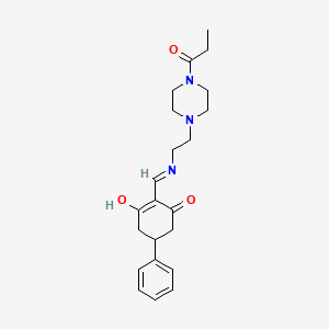 5-Phenyl-2-({[2-(4-propanoylpiperazin-1-yl)ethyl]amino}methylidene)cyclohexane-1,3-dione