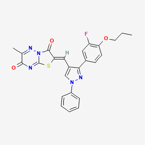 molecular formula C25H20FN5O3S B15030089 (2Z)-2-{[3-(3-fluoro-4-propoxyphenyl)-1-phenyl-1H-pyrazol-4-yl]methylidene}-6-methyl-7H-[1,3]thiazolo[3,2-b][1,2,4]triazine-3,7(2H)-dione 