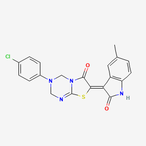 (7Z)-3-(4-chlorophenyl)-7-(5-methyl-2-oxo-1,2-dihydro-3H-indol-3-ylidene)-3,4-dihydro-2H-[1,3]thiazolo[3,2-a][1,3,5]triazin-6(7H)-one