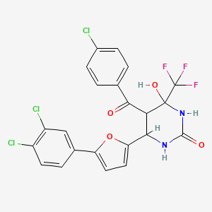 molecular formula C22H14Cl3F3N2O4 B15030145 5-(4-chlorobenzoyl)-6-[5-(3,4-dichlorophenyl)-2-furyl]-4-hydroxy-4-(trifluoromethyl)tetrahydropyrimidin-2(1H)-one 