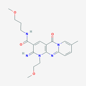 molecular formula C20H25N5O4 B15030160 6-imino-7-(2-methoxyethyl)-N-(3-methoxypropyl)-13-methyl-2-oxo-1,7,9-triazatricyclo[8.4.0.03,8]tetradeca-3(8),4,9,11,13-pentaene-5-carboxamide 