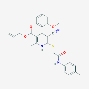 molecular formula C27H27N3O4S B15030245 Prop-2-en-1-yl 5-cyano-4-(2-methoxyphenyl)-2-methyl-6-({2-[(4-methylphenyl)amino]-2-oxoethyl}sulfanyl)-1,4-dihydropyridine-3-carboxylate 