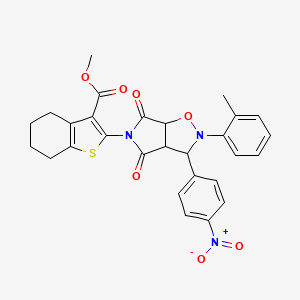 molecular formula C28H25N3O7S B15030280 methyl 2-[2-(2-methylphenyl)-3-(4-nitrophenyl)-4,6-dioxohexahydro-5H-pyrrolo[3,4-d][1,2]oxazol-5-yl]-4,5,6,7-tetrahydro-1-benzothiophene-3-carboxylate 