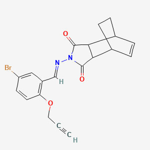 molecular formula C20H17BrN2O3 B15030341 2-({(E)-[5-bromo-2-(prop-2-yn-1-yloxy)phenyl]methylidene}amino)-3a,4,7,7a-tetrahydro-1H-4,7-ethanoisoindole-1,3(2H)-dione 