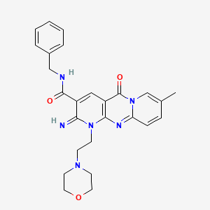 N-benzyl-6-imino-13-methyl-7-[2-(morpholin-4-yl)ethyl]-2-oxo-1,7,9-triazatricyclo[8.4.0.0^{3,8}]tetradeca-3(8),4,9,11,13-pentaene-5-carboxamide