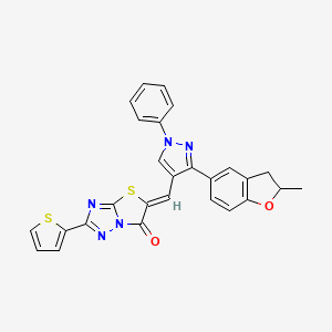 molecular formula C27H19N5O2S2 B15030366 (5Z)-5-{[3-(2-methyl-2,3-dihydro-1-benzofuran-5-yl)-1-phenyl-1H-pyrazol-4-yl]methylidene}-2-(thiophen-2-yl)[1,3]thiazolo[3,2-b][1,2,4]triazol-6(5H)-one 