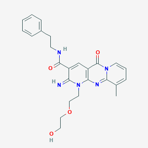 molecular formula C25H27N5O4 B15030394 7-[2-(2-hydroxyethoxy)ethyl]-6-imino-11-methyl-2-oxo-N-(2-phenylethyl)-1,7,9-triazatricyclo[8.4.0.03,8]tetradeca-3(8),4,9,11,13-pentaene-5-carboxamide CAS No. 618383-72-5