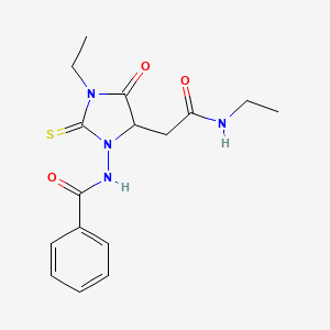 molecular formula C16H20N4O3S B15030480 N-{3-ethyl-5-[2-(ethylamino)-2-oxoethyl]-4-oxo-2-thioxoimidazolidin-1-yl}benzamide 