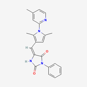 molecular formula C22H20N4O2 B15030500 (5E)-5-{[2,5-dimethyl-1-(4-methylpyridin-2-yl)-1H-pyrrol-3-yl]methylidene}-3-phenylimidazolidine-2,4-dione 